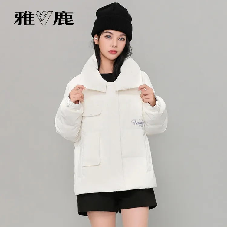 V/雅鹿新款韩版冬季爆款面包服羽绒服百搭宽松加厚白鸭绒短款外套