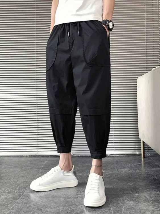 2024新款薄款潮流九分裤痞帅百搭夏季哈伦裤韩版休闲宽松工装裤子