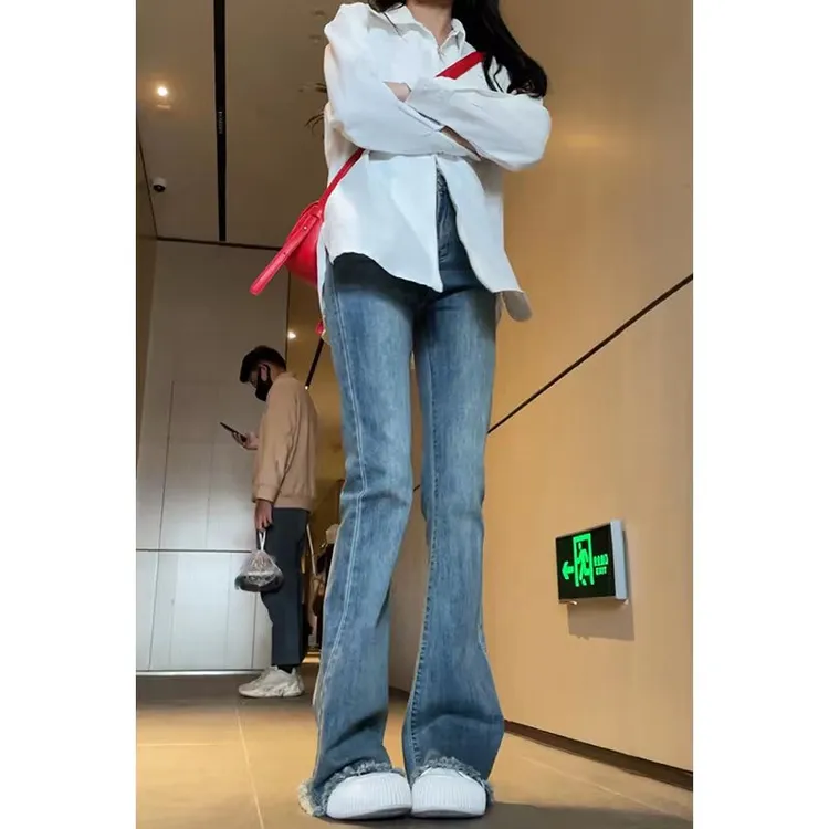 复古微喇牛仔裤女爆款2024新款高腰显瘦小个子毛边马蹄TZQ110804