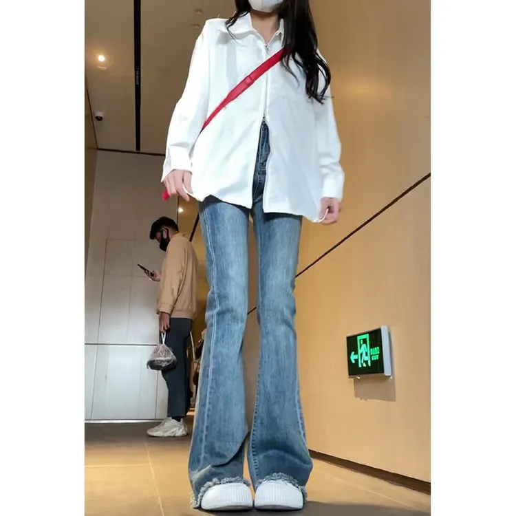 毛边微喇牛仔裤女2024年春季新款爆款新款高腰马蹄裤子TZQ110804