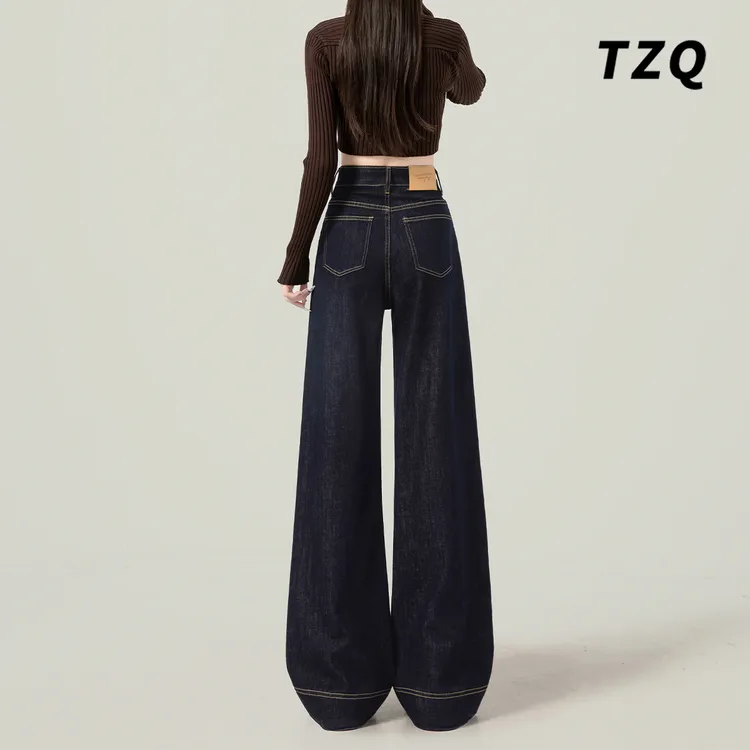 淘稚气丹宁蓝牛仔裤女款爆款2025新款深蓝色微喇阔腿裤子女款秋款