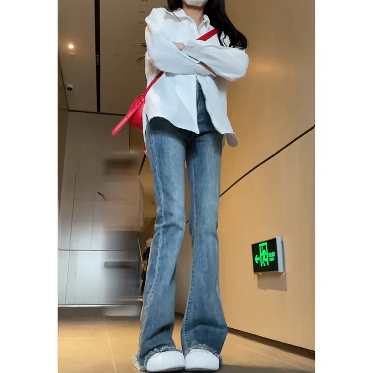 复古微喇毛边牛仔新款高腰2025年流行网红女裤显腿长显瘦喇叭裤子