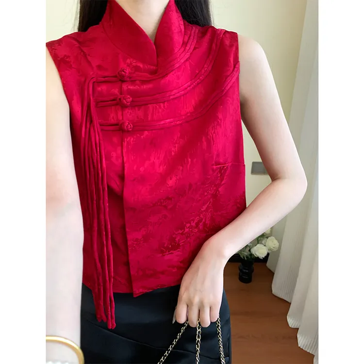 夏季明星气质轻奢马夹2025年新中式国风复古红色短款时尚修身马甲