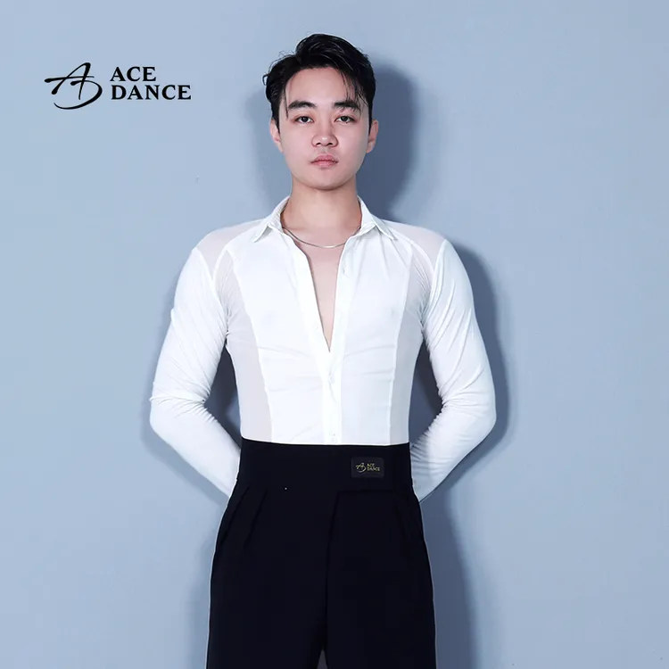 ACEdance拉丁舞男连体网纱拼接设计款上衣练功服艺考演出服SY291