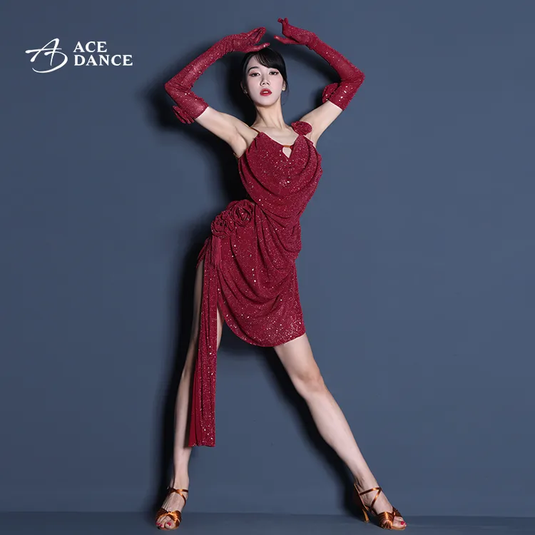 ACEdance拉丁舞女成人专业立体浮花镂空设计款表演裙国标舞WQ298