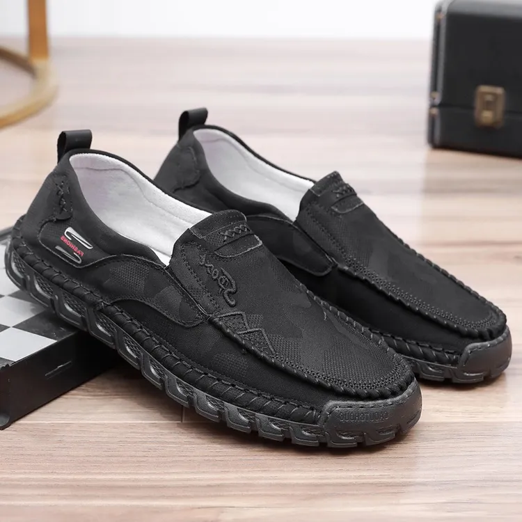 春秋季老北京布鞋男单鞋牛筋软底舒适透气一脚蹬低帮爸爸休闲鞋