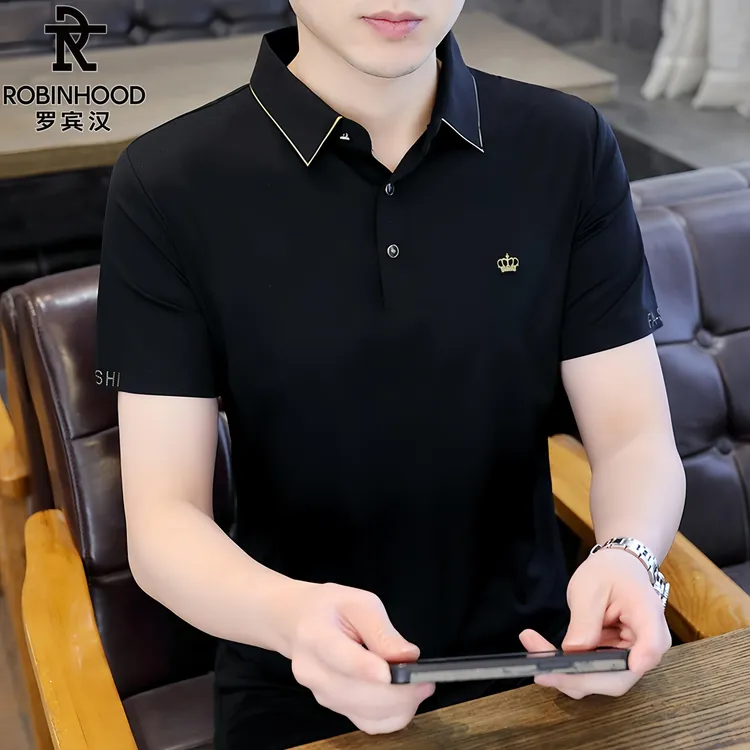罗宾汉/ROBINHOOD男士短袖冰丝polo衫夏季高端透气t恤休闲上衣潮 