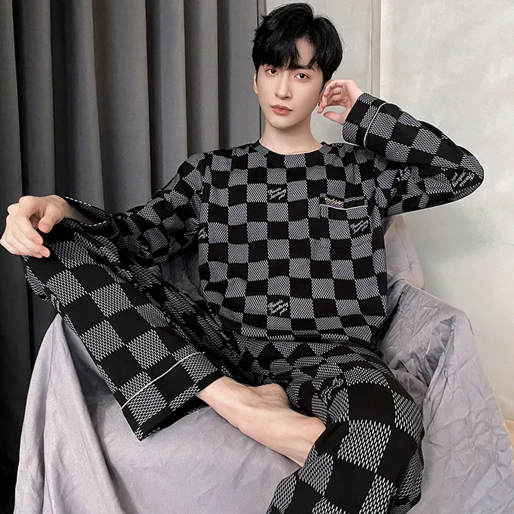 纯棉男士睡衣春秋季长袖休闲2023新款秋冬青少年男大码家居服套装