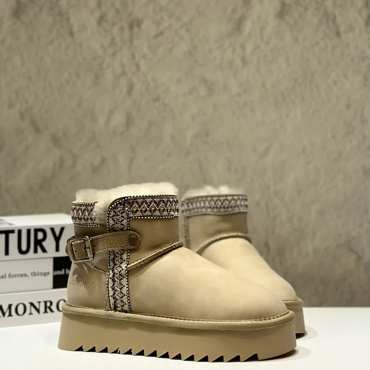 2024冬季新款真皮加绒牛皮羊毛保暖厚底增高雪地靴潮