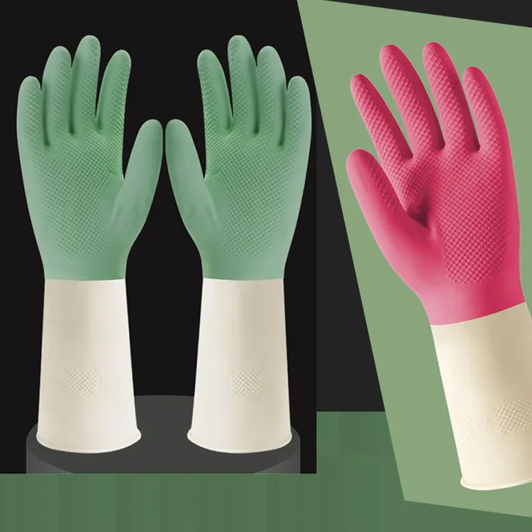 双色家务手套加长洗碗清洁洗衣家用乳胶手套耐磨耐用加厚长款劳保