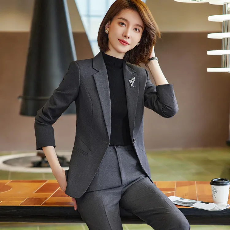灰色西装女秋季新款经理时尚珠宝工作服职业商务正装高端西服套装