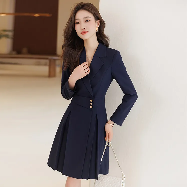 长袖连衣裙女秋季2025新款职业装高级感通勤气质高端中长西装裙子