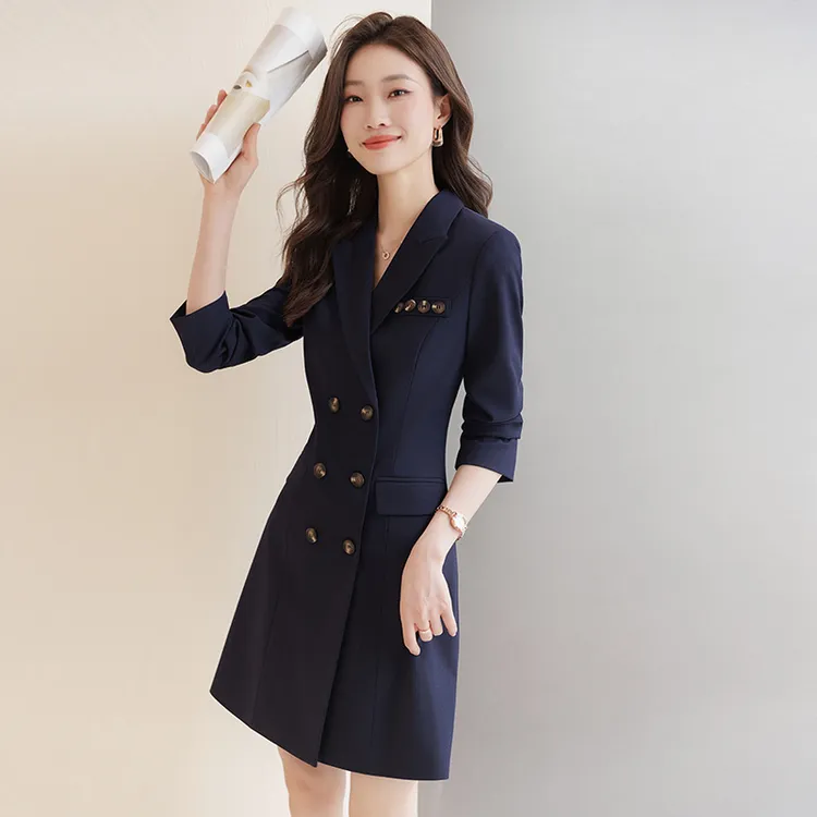 西装连衣裙女春秋季端庄大气修身收腰气质职业女装正装长袖工作服