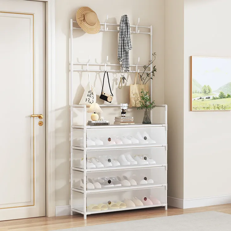 【防尘鞋帽架】落地加粗简易衣帽架简约鞋架客厅鞋柜立式衣服架
