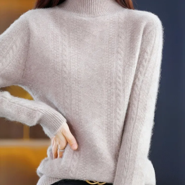 100加厚纯羊毛衫百搭半高领秋冬网红套头绞花宽松长袖女士针织
