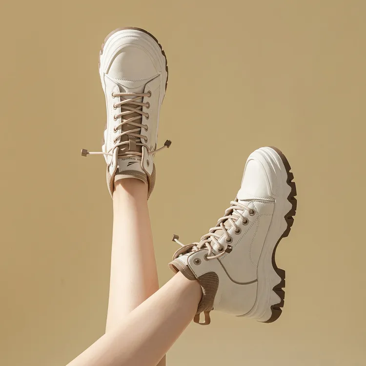 红蜻蜓马丁靴女鞋宽楦高帮厚底英伦风时尚大方休闲靴百搭秋冬圆头商品图