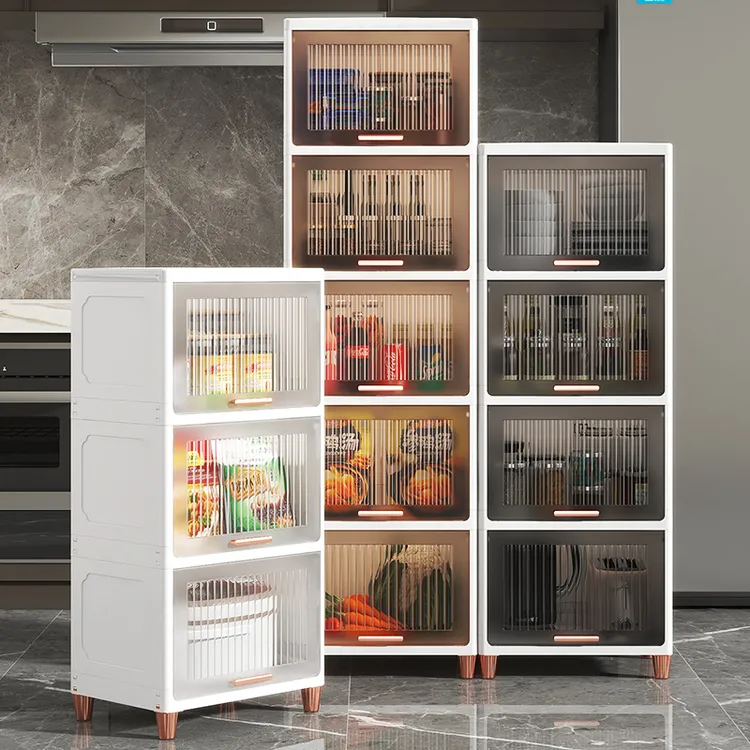 收纳柜家用客厅塑料翻盖厨房置物架多层玩具零食柜卫生间储物柜子