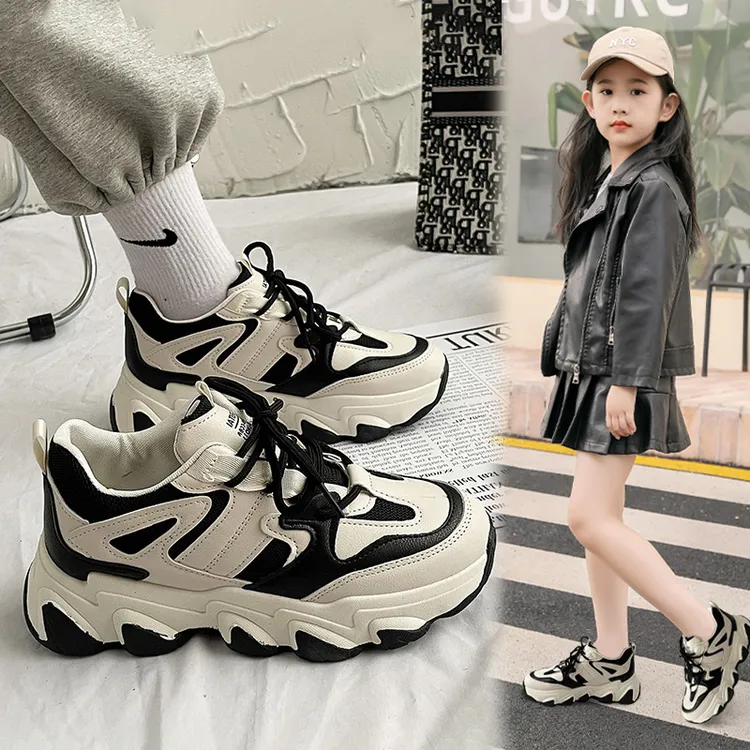 女童鞋子6-12岁爆款2025春秋新款儿童运动鞋老爹鞋洋气加绒女童鞋