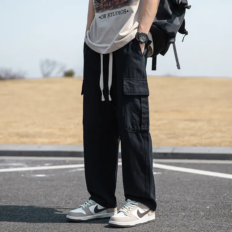 秋冬男士工装裤潮牌百搭直筒休闲裤宽松加绒阔腿日系工装裤潮流裤