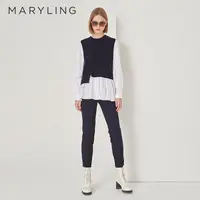 MARYLING玛俪琳秋季时尚百搭蓝白拼接针织圆领套头衫A1DGW26060