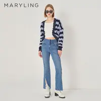 MARYLING玛俪琳秋季日常休闲蓝色波浪针织羊毛短开衫A1DGW08760
