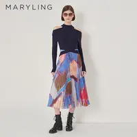 MARYLING玛俪琳秋季气质优雅露肩收腰长款印花连衣裙A1DGW62100