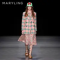 MARYLING玛俪琳春夏季时尚优雅粉绿格子双排扣西装外套A1DAW14020