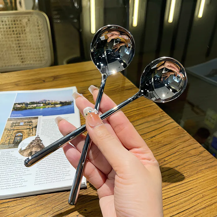 304不锈钢勺子家用韩式长柄圆勺网红创意吃饭喝汤勺搅拌勺西瓜勺