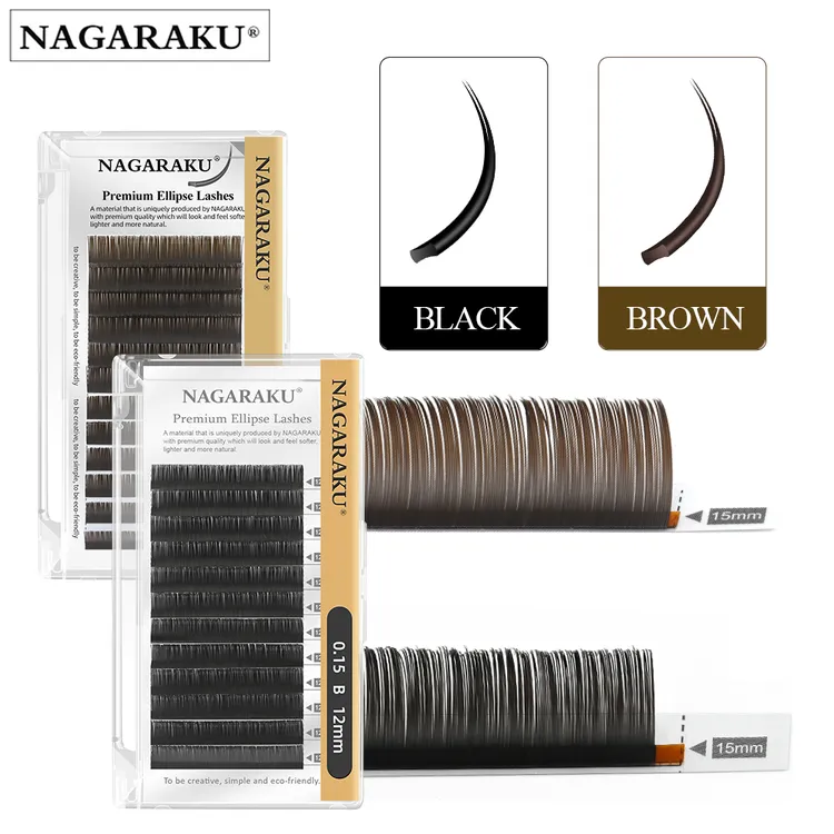 NAGARAKU假睫毛0.15/0.2/0.25单根双尖扁毛黑偏灰/棕色柔软服帖