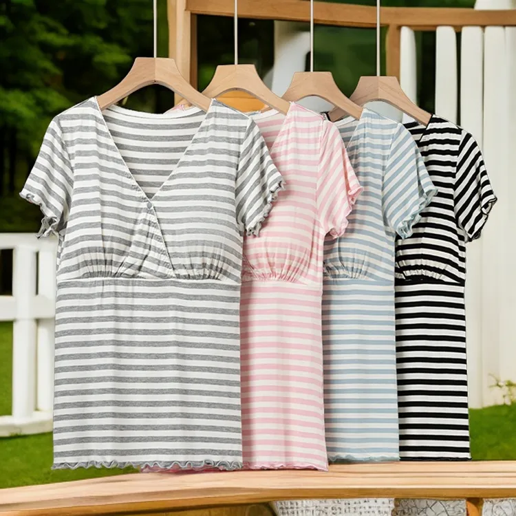 产后月子服喂奶夏薄款宽松哺乳期产妇外穿哺乳睡衣夏薄款喂奶