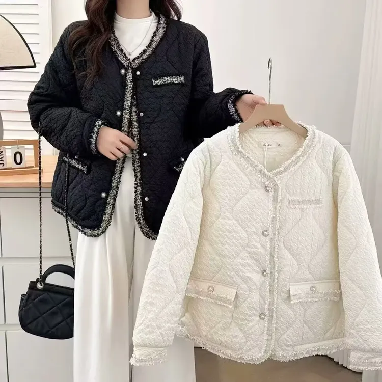 新款显瘦大码百搭冬季小香风气质时尚休闲棉服网红拼接898