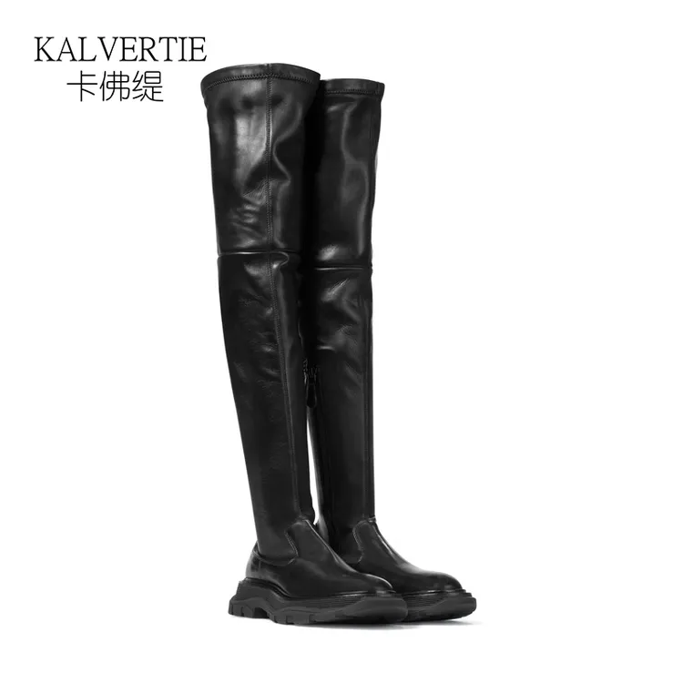 厚底过膝长靴女秋冬靴子休闲显瘦长筒靴平底高筒瘦瘦弹力靴大腿靴