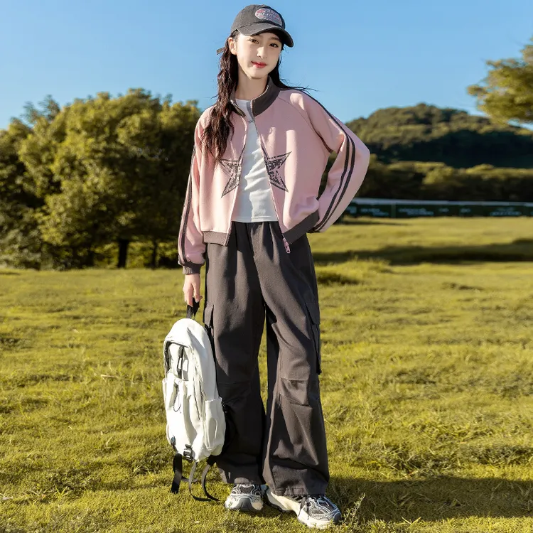 女童秋装套装2025新款中大童洋气韩版短款女孩春秋时髦开衫两件套