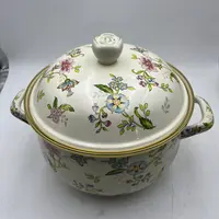 26cm【芳香空心环】珐琅搪瓷汤锅厨房搪瓷盖描金盖珠炖锅