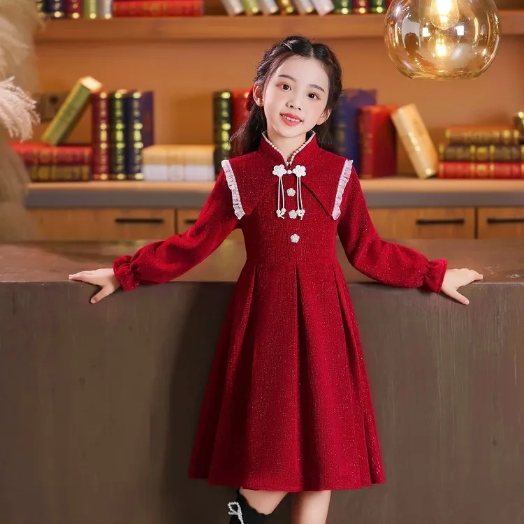 女童秋冬连衣裙2025新款儿童裙子小女孩时尚洋气加绒新中式公主裙