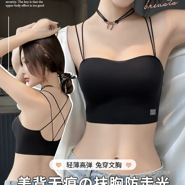 美背吊带一体式抹胸内衣女小胸聚拢无痕背心式防走光早秋性感文胸