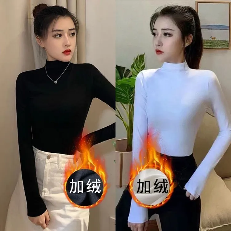 加绒百搭秋冬季半高领打底衫女2024新款气质内搭修身显瘦纯色长袖