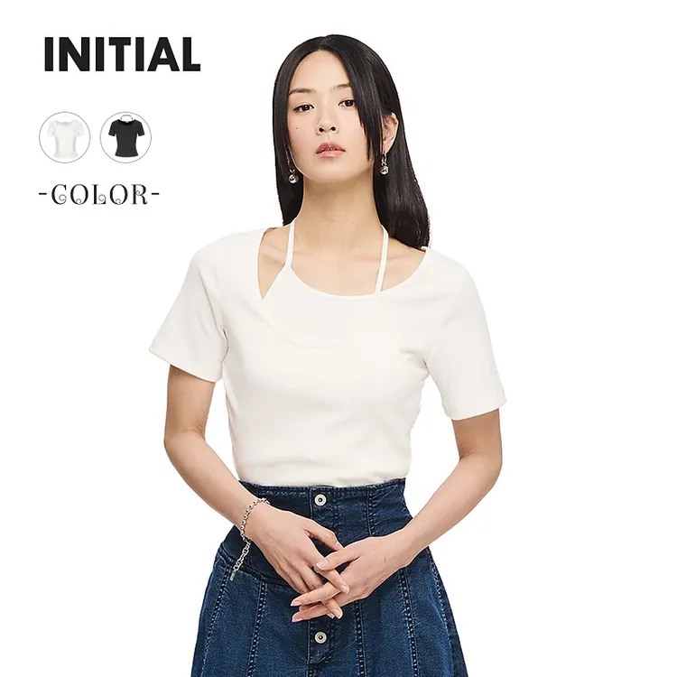 【商场同款】INITIAL24春夏新款肌理感套头T恤女24UTTFMCXX235