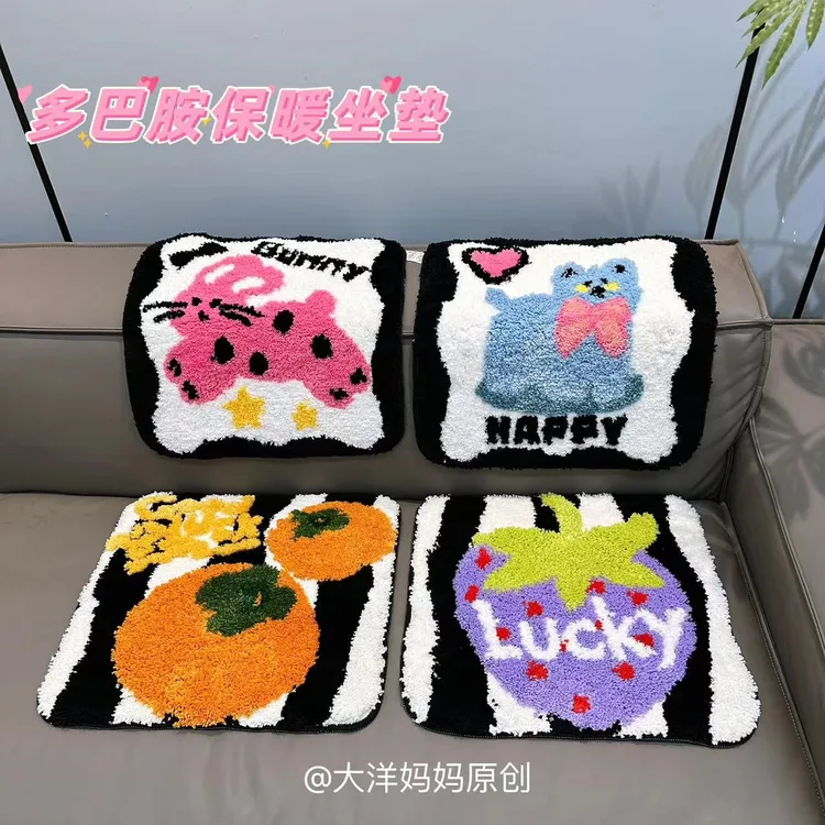 冬季簇绒坐垫家用办公室椅垫卡通毛绒垫防滑隔凉学生座垫汽车座垫
