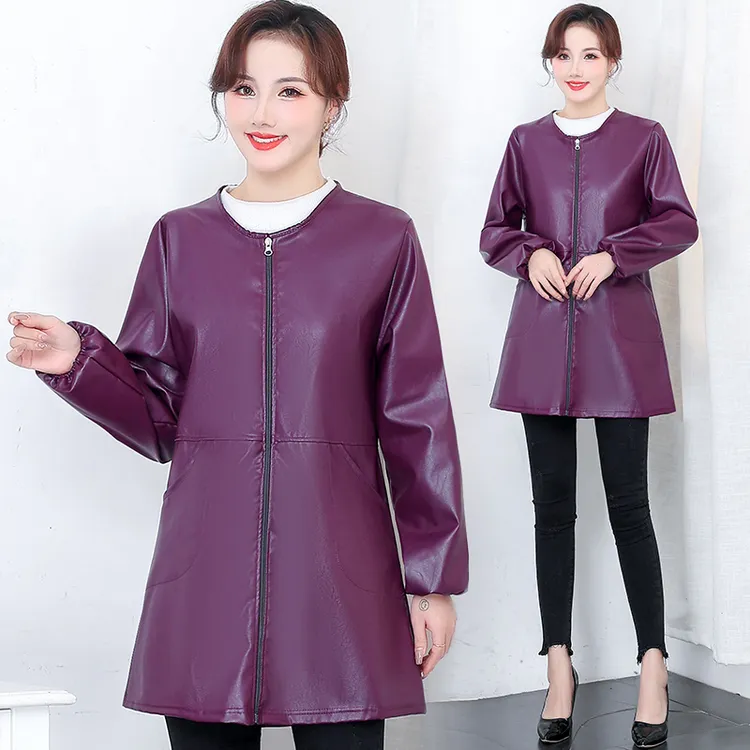 秋冬成人罩衣厨房防水防油围裙外穿大人PU皮护衣工作服羽绒服防污