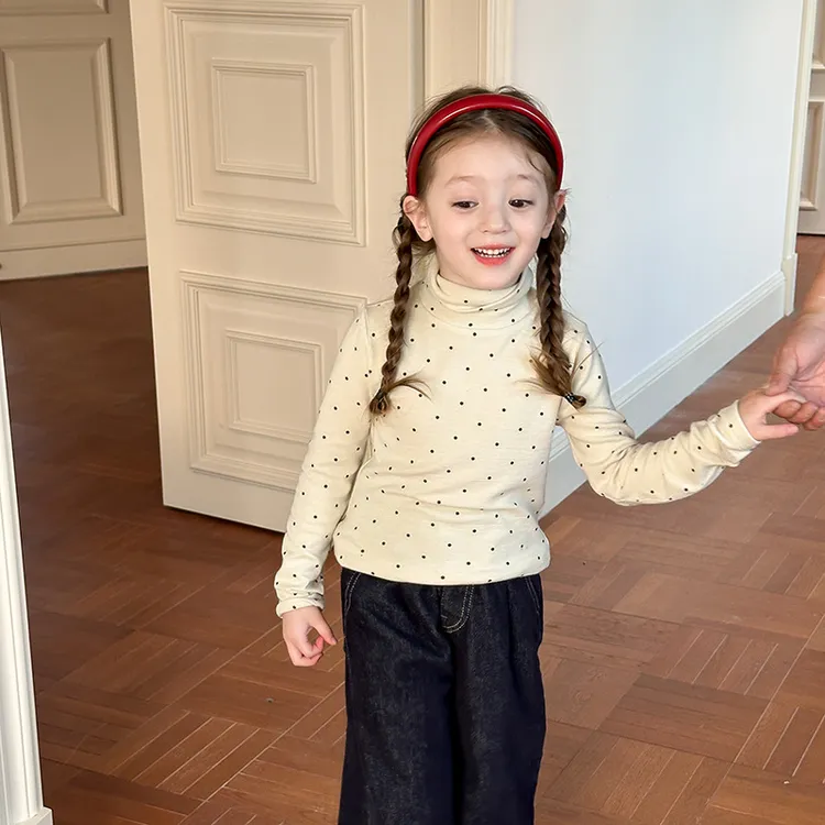 女童打底衫高领2025新款波点内搭韩版加厚宝宝可爱百搭冬季上衣