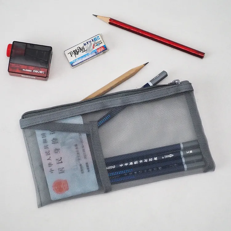 笔袋透明网纱收纳袋网袋简约文件袋小学生考试用文具袋设计感小众