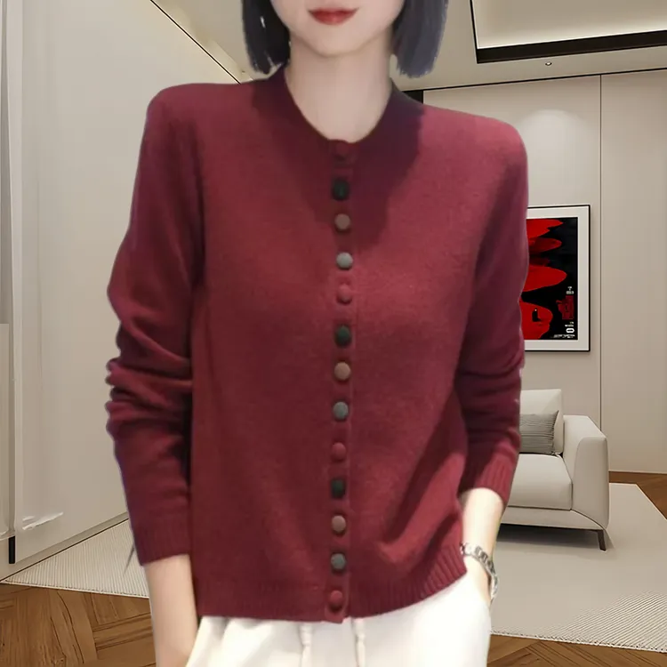 设计感彩色纽扣长袖针织开衫女2025春季新款软糯舒适百搭毛衣外套