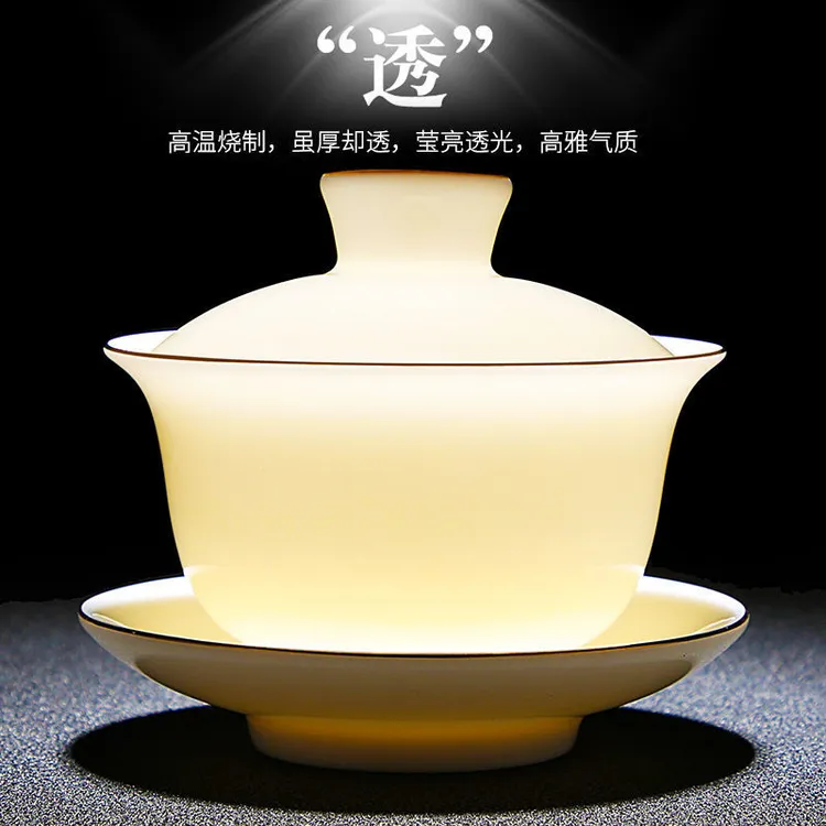 悬停盖碗茶盖碗茶具陶瓷家用大容量三才泡茶碗带盖茶道盖碗主人杯