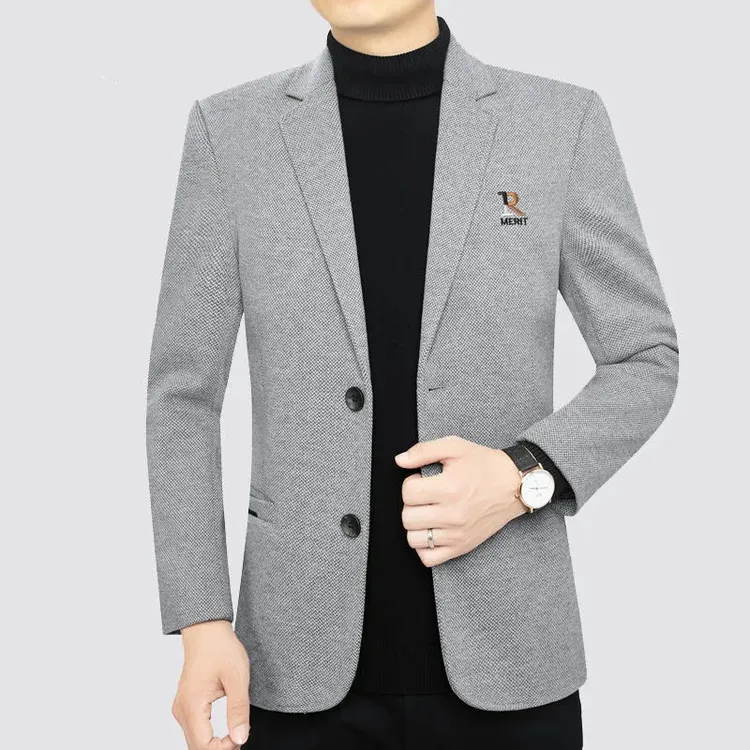 H春秋厚款高度西装修身正装商务外套男士中青年装韩版西服休闲