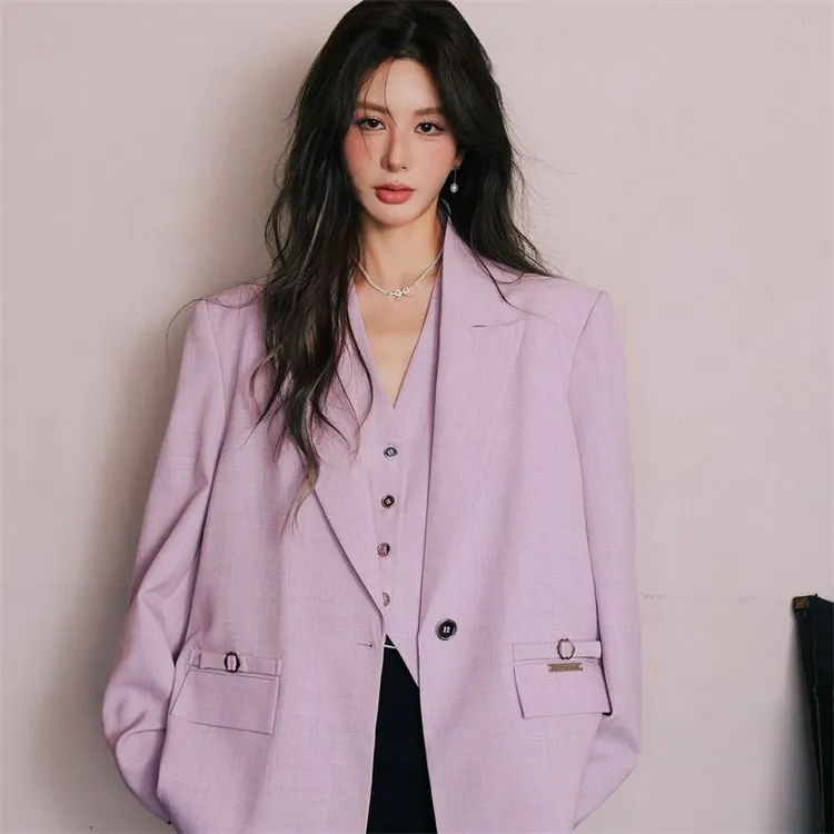 CLOUDSEASON温莎往事紫色春秋休闲西服女西装小马甲套装oversize