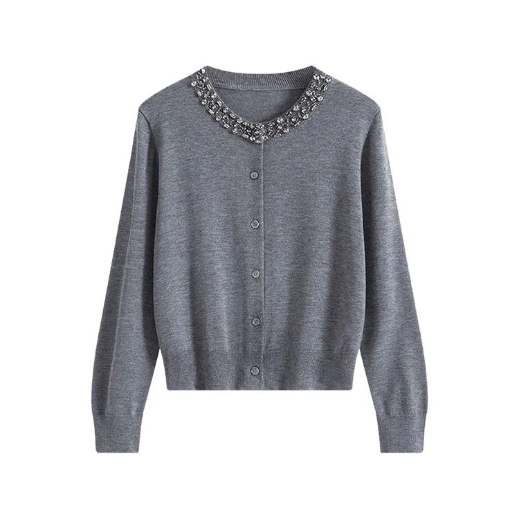 【格雷恋人】桑蚕丝上衣针织开衫女2025格雷系针织重工镶钻