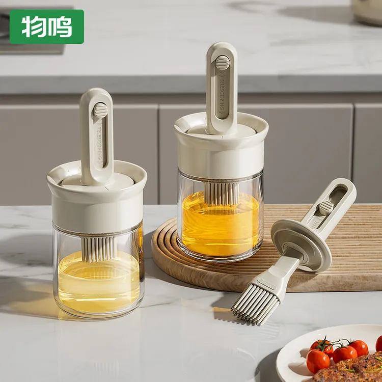 物鸣食品级伸缩硅胶油刷烧烤刷子油刷油瓶一体玻璃厨房家用耐高温