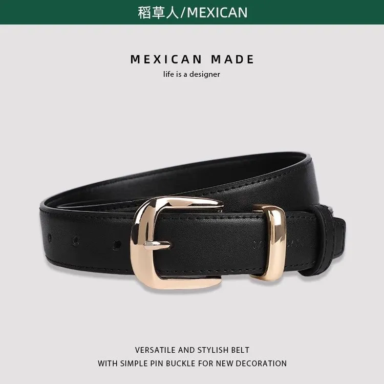 Mexican/稻草人皮带女士新款休闲装饰针扣真皮腰带韩版百搭裤带潮