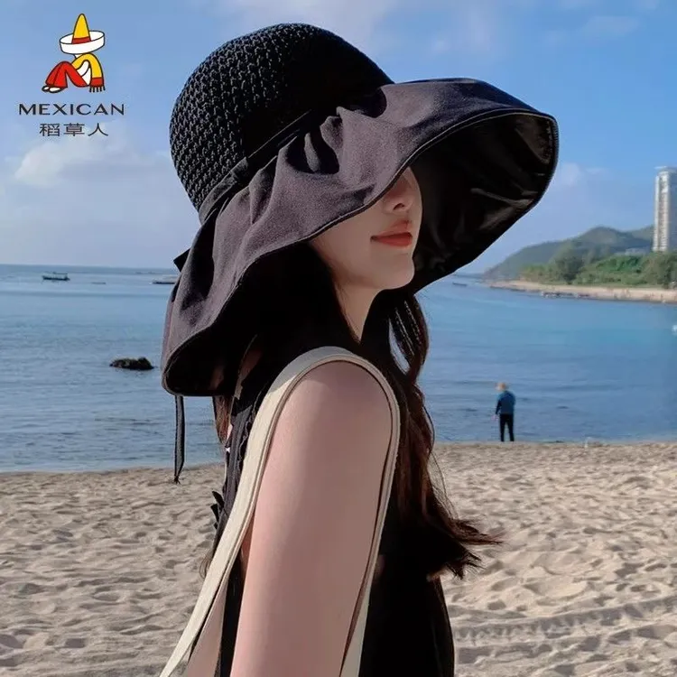 Mexican/稻草人春夏季帽子女遮脸防紫外线防晒帽时尚大帽檐遮阳帽